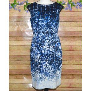 White House Black Market Ladies Blue Sleeveless Sheath Dress Size 8 Career Event